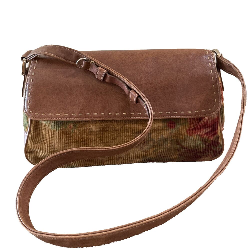 Liz Claiborne Vintage Floral Corduroy Shoulder Bag Y2K 90s Boho Brown Purse